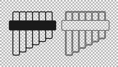 Siyah Pan flüt simgesi şeffaf arkaplanda izole edildi. Geleneksel Peru müzik aleti. Peru, Bolivya ve Meksika 'dan halk enstrümanı. Vektör
