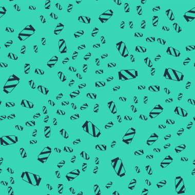 İkonun üzerindeki siyah dikiş ipliği yeşil arkaplanda izole edilmiş pürüzsüz desen. İplik makarası. İplik kutusu. Vektör