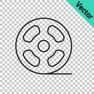 Siyah çizgi film makarası simgesi şeffaf arkaplanda izole edildi. Vektör