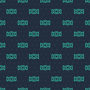 Yeşil çizgi Candy simgesi mavi arka planda kusursuz desen izole etti. Mutlu Cadılar Bayramı Partisi. Vektör