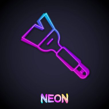 Parlayan neon hattı arıcılık fırçası simgesi siyah arkaplanda izole edildi. Arı yetiştiricisinin aleti. Vektör