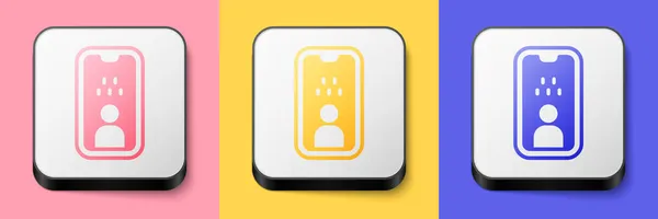Isometrisches Symbol Für Taxifahrer Lizenz Auf Rosa Gelben Und Blauen — Stockvektor