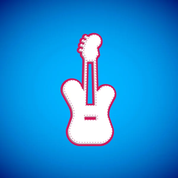 White Electric Bass Guitar Icon Isolated Blue Background Vector — Stock Vector
