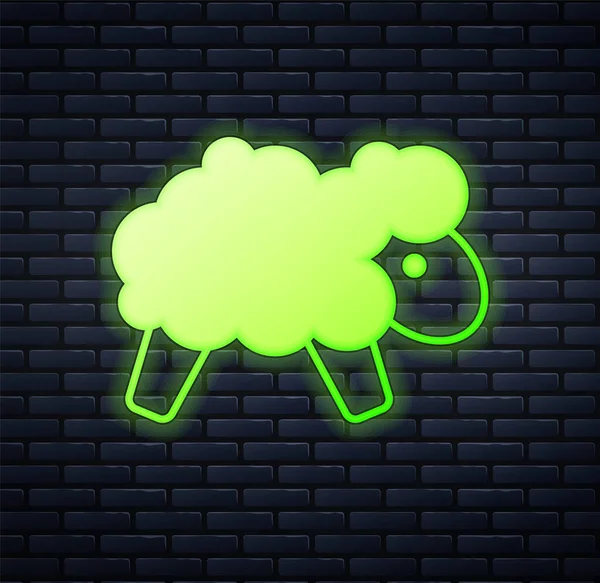 Lumineux Néon Icône Mouton Isolé Sur Fond Mur Briques Compter — Image vectorielle