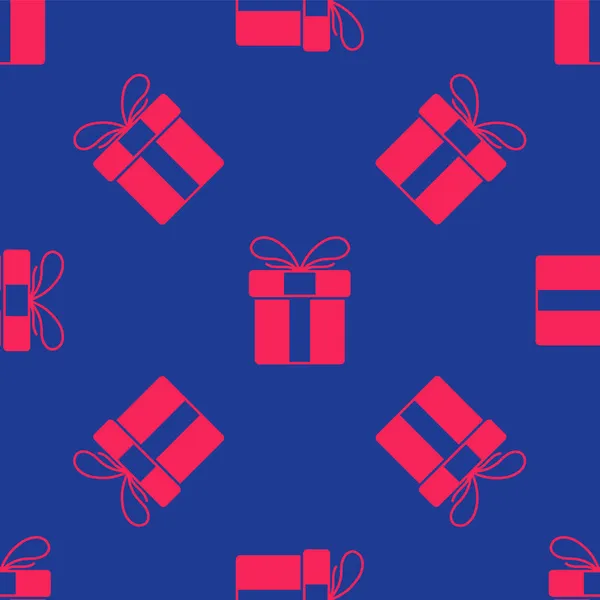 Иконка Красной Подарочной Коробки Выделена Безseamless Узор Синем Фоне Рождеством — стоковый вектор
