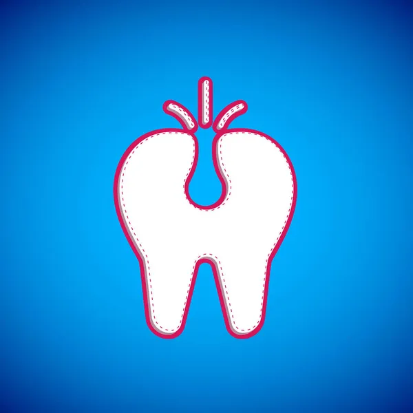 白い歯のアイコンが青の背景に隔離されています 歯の問題のアイコン 歯のケアのシンボル ベクトル — ストックベクタ