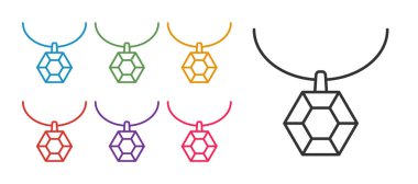 Kolye ikonundaki çizgi kolye beyaz arka planda izole edilmiş. Simgeleri renklendirin. Vektör