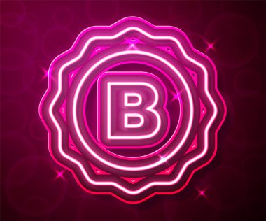 Kırmızı arkaplanda izole bira ikonu bulunan parlak neon çizgili şişe kapağı. Vektör