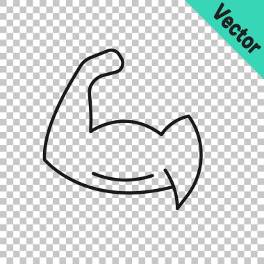 Siyah çizgi vücut geliştiricisi, şeffaf arka planda izole edilmiş kas simgesini gösteriyor. Formda kalmak, güçlü sağlık hobisi kavramı. Vektör