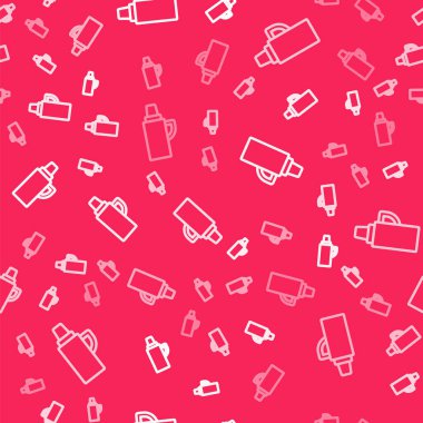 Beyaz çizgi termos konteynır ikonu kırmızı arka planda izole edilmiş pürüzsüz desen. Termo matara ikonu. Kamp ve yürüyüş ekipmanları. Vektör