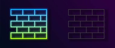 Parlayan neon hattı Bricks simgesi siyah arkaplanda izole edildi. Vektör