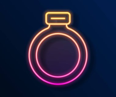 Parlak neon hattı fantezi taşı yüzük ve siyah arka planda izole edilmiş mücevher ikonu. Vektör