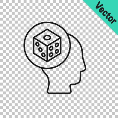 Şeffaf arkaplanda siyah çizgi oyun zar simgesi izole. Kumarhane kumarı. Vektör