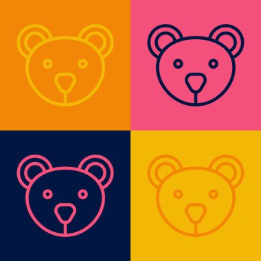 Popüler sanat eseri Teddy Bear pelüş oyuncak ikonu renk arkaplanında izole edildi. Vektör