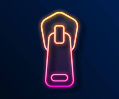 Parlayan neon hattı Zipper simgesi siyah arkaplanda izole edildi. Vektör