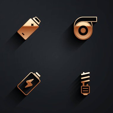 Batarya şarjını ayarla, yapışkan bandı sar ve uzun gölgeli LED ampul simgesini ayarla. Vektör