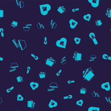 Asya eriştelerini kaseye, pizza bıçağına, şef şapkasına ve pişirme kabına kusursuz bir şekilde yerleştir. Vektör