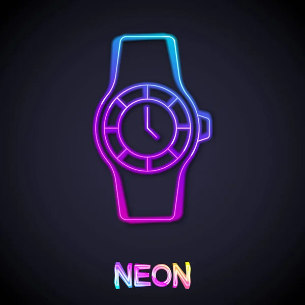 Glowing Neon Line Wrist Watch Icon Isolated Black Background Wristwatch — Stock Vector