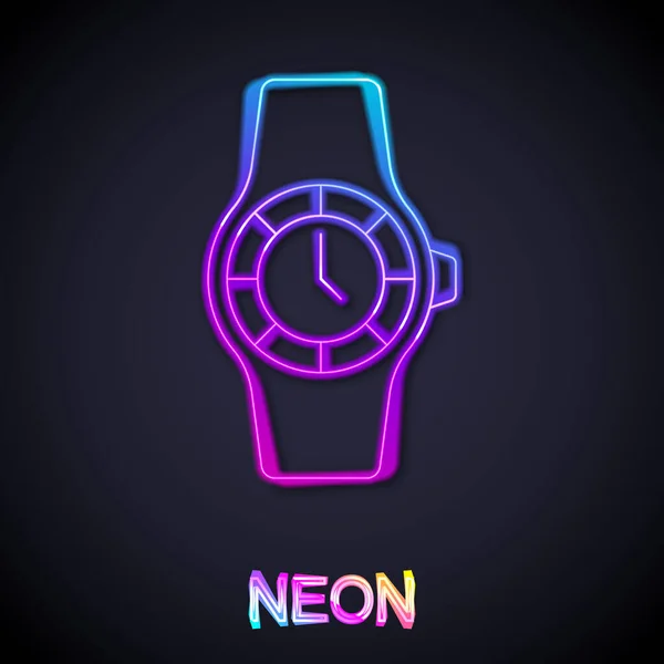 Brillante Línea Neón Icono Del Reloj Muñeca Aislado Sobre Fondo — Vector de stock