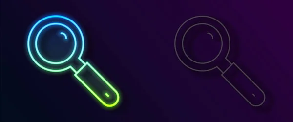 Gloeiende Neon Lijn Vergrootglas Pictogram Geïsoleerd Zwarte Achtergrond Zoek Focus — Stockvector