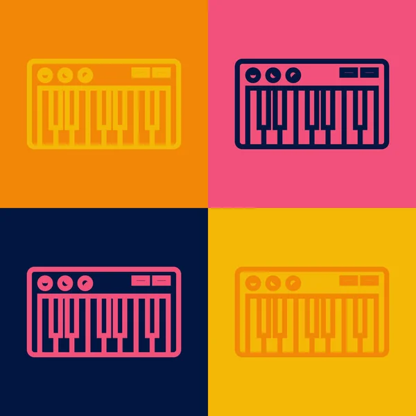 Pop Art Line Icône Synthétiseur Musique Isolée Sur Fond Couleur — Image vectorielle