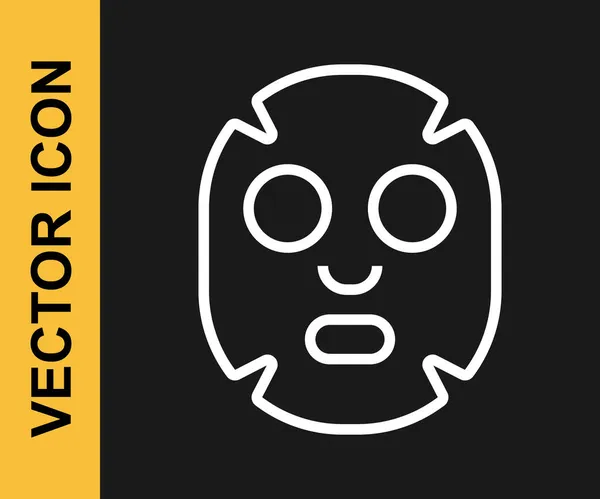 Línea Blanca Icono Máscara Cosmética Facial Aislado Sobre Fondo Negro — Vector de stock