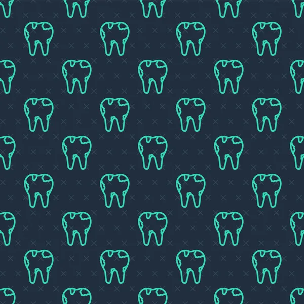 緑の線青の背景に壊れた歯のアイコンの隔離されたシームレスなパターン 歯の問題のアイコン 歯のケアのシンボル ベクトル — ストックベクタ