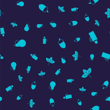 Armut, termos kabı, meşe palamudu ve yaprağı kusursuz desene ayarlayın. Vektör