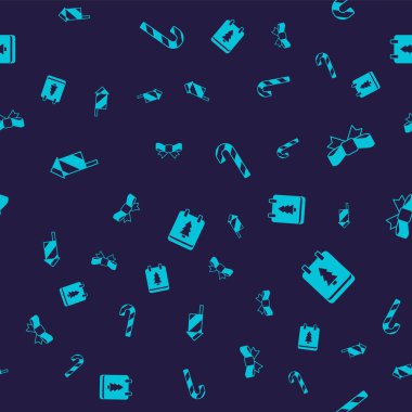 Havai fişek roketi, hediye yayı, çizgili şeker kamışı ve Noel günü takvimini kusursuz düzenle. Vektör