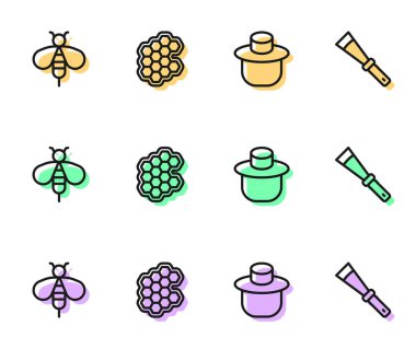 Hattı koruma şapkası, bal peteği ve bıçak ikonuyla kurun. Vektör