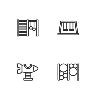 Oyun alanı tırmanma ekipmanları, sallanan uçak, İsveç duvarı ve çocuklar için salıncaklar. Vektör