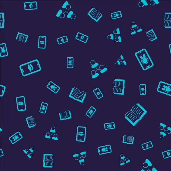 Mezuniyet kepini mobil, çevrimiçi eğitim diploması, sınıfı ve pürüzsüz şablon üzerine açık kitaba ayarla. Vektör