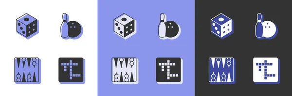 Set Crossword Game Dice Backgammon Board Bowling Pin Ball Icon — Stock Vector
