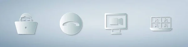 Set Freelancer Combiné Téléphonique Vidéoconférence Style Art Papier Vecteur — Image vectorielle