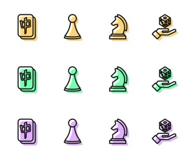 Satranç, Mahjong parçaları, masa oyunu için çip ve zar simgesi. Vektör