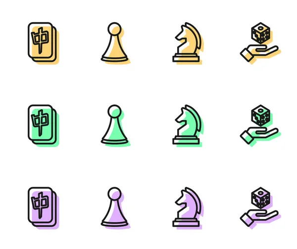 Set Line Šachy Mahjong Kousky Chip Pro Deskové Hry Game — Stockový vektor