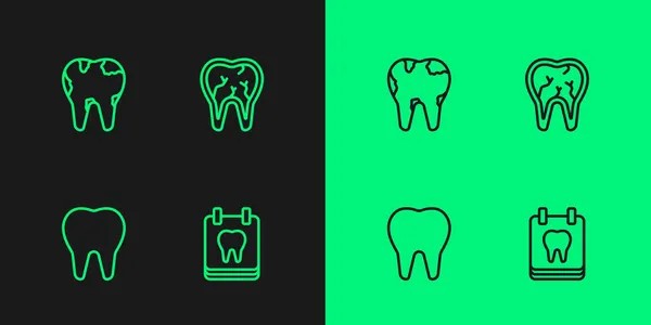 Definir Linha Calendário Com Dente Dente Quebrado Ícone Vetor —  Vetores de Stock