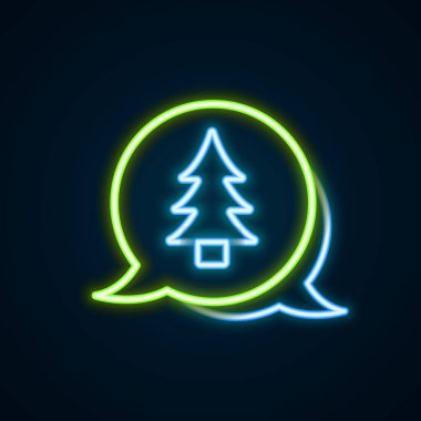 Parlayan neon çizgisi ağaç simgesi siyah arkaplanda izole edildi. Orman sembolü. Renkli taslak konsepti. Vektör