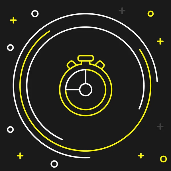 Line Stopwatch ikonen isolerad på svart bakgrund. Tidtagarskylt. Kronometertecken. Färgstarkt skisskoncept. Vektor — Stock vektor