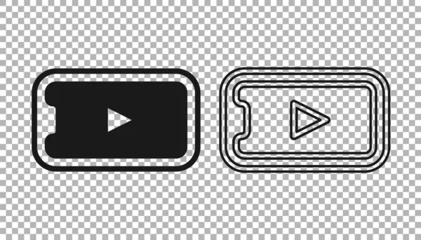 Negro Online reproducir icono de vídeo aislado sobre fondo transparente. Smartphone y tira de película con señal de juego. Vector — Vector de stock