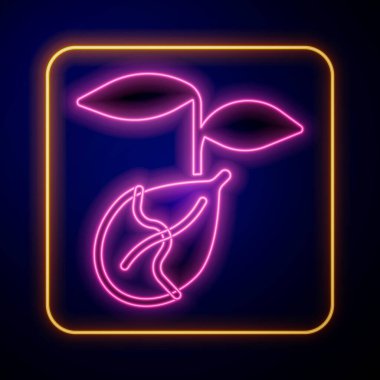 Parlayan neon filizi simgesi siyah arkaplanda izole edildi. Tohum ve tohum. İşaret bırakıyor. Yaprak doğası. Vektör