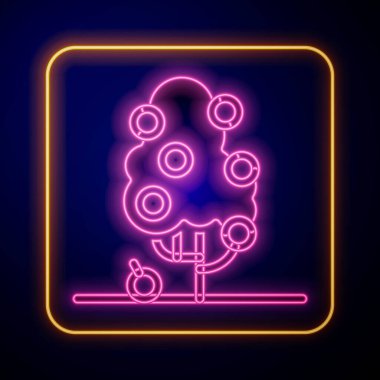 Parlayan neon ağacı simgesi siyah arkaplanda izole edildi. Tarım fabrikası. Organik tarım ürünü. Meyve bahçesi. Bahçe teması. Vektör