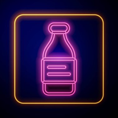 Siyah zemin üzerinde parlayan neon renkli su ikonu. Soda su içme tabelası. Vektör