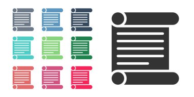 Siyah KHK, kağıt, parşömen, parşömen simgesi beyaz arkaplanda izole edilmiş. Simgeleri renklendirin. Vektör