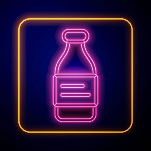 Glowing neon Botol ikon air terisolasi pada latar belakang hitam. Tanda minuman Soda aqua. Vektor - Stok Vektor