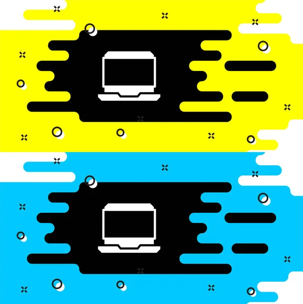 Siyah arkaplanda beyaz dizüstü bilgisayar simgesi izole edildi. Boş ekran işaretli bilgisayar defteri. Vektör — Stok Vektör