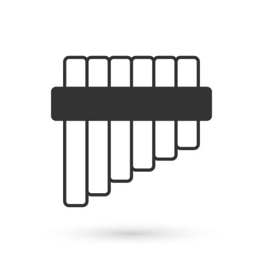 Gri Pan flüt simgesi beyaz arkaplanda izole edildi. Geleneksel Peru müzik aleti. Peru, Bolivya ve Meksika 'dan halk enstrümanı. Vektör