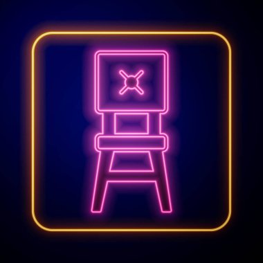 Parlayan neon sandalye simgesi siyah arkaplanda izole edildi. Vektör
