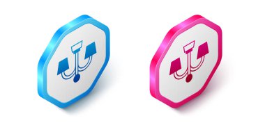 Beyaz arkaplanda Isometric Chandelier simgesi izole edildi. Altıgen düğmesi. Vektör