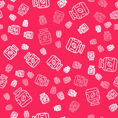 Beyaz çizgi kahve şişesi ikonu kırmızı arka planda izole edilmiş pürüzsüz desen. Vektör